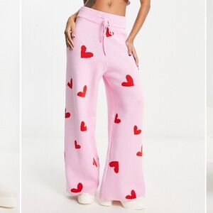 ASOS Style Cheat knit pink and red heart pants